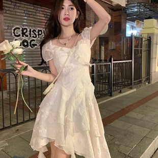 初恋白色不规则连衣裙女2025夏超仙海边度假公主裙小个子 茶歇法式