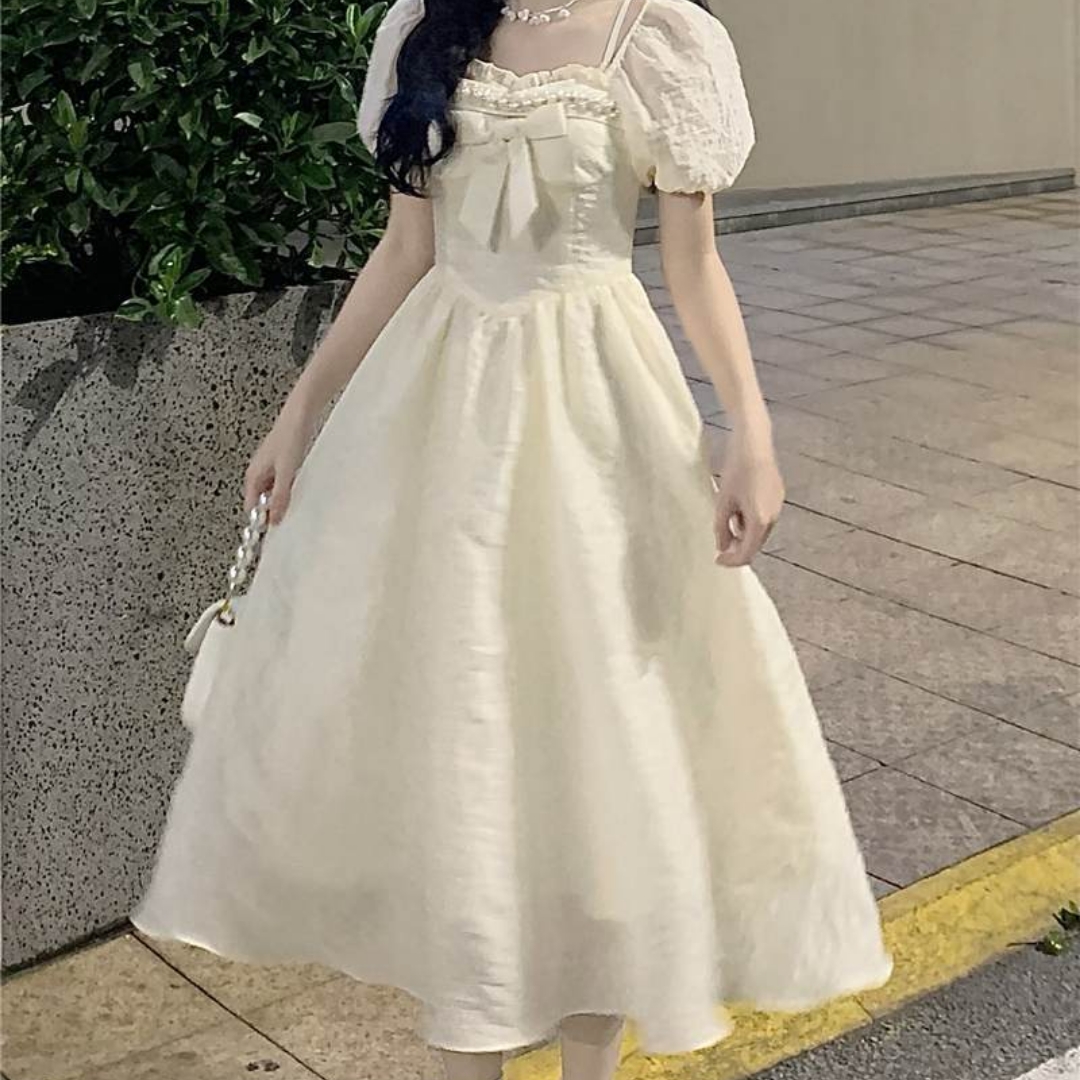 泡泡袖公主连衣裙少女夏装2025年新款初中高中学生甜美收腰长裙子