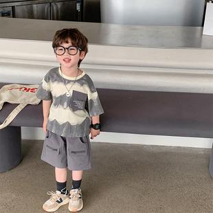 男童夏季短袖套装2025新款痞帅韩版中小童薄款夏装潮酷男宝两件套