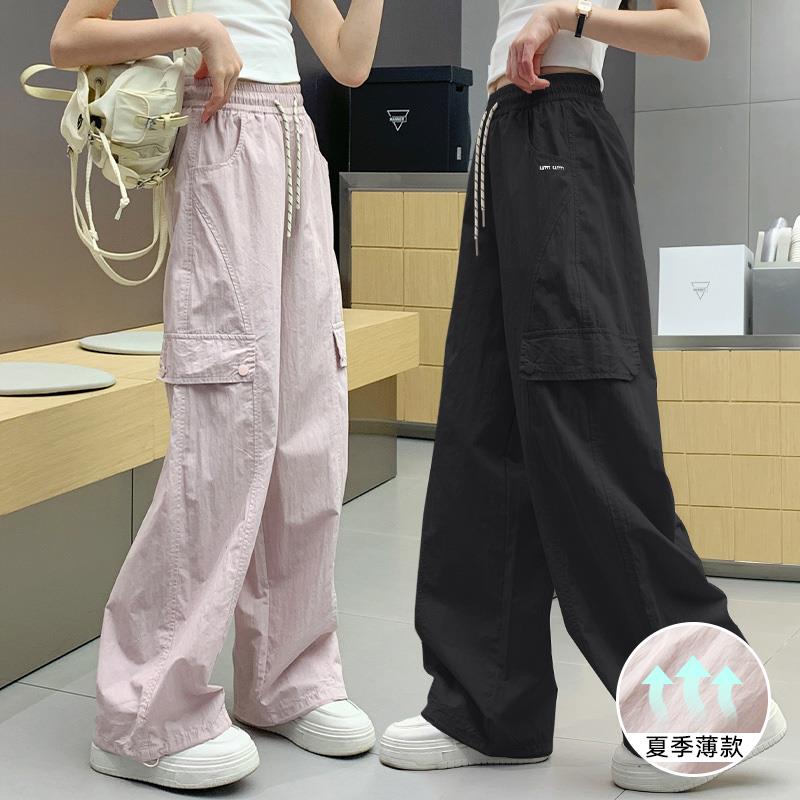 女童裤子夏季工装薄新款青少年胖孩休闲速干儿童防蚊长裤冰丝大童
