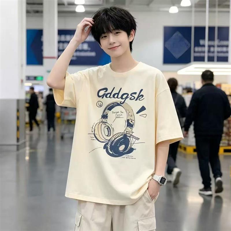 青少年短袖t恤男孩纯棉初中高中学生上衣服夏季大童潮流帅气半袖