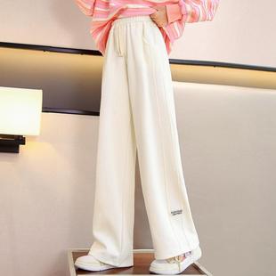 女童裤子秋冬儿童阔腿裤加绒套装洋派时髦女孩冬季白色大童运动裤