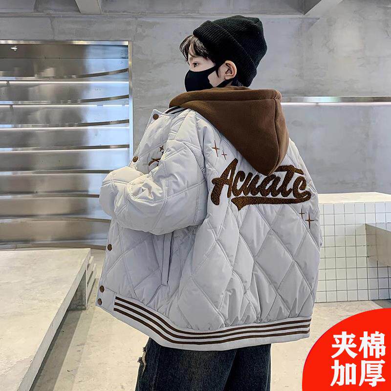 男童夹棉外套秋冬款2024新款洋气男孩加厚棉服中大童儿童冬装潮牌