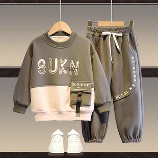 男童春装帅气运动套装儿童男加绒加厚卫衣男孩春秋潮2025新款童装