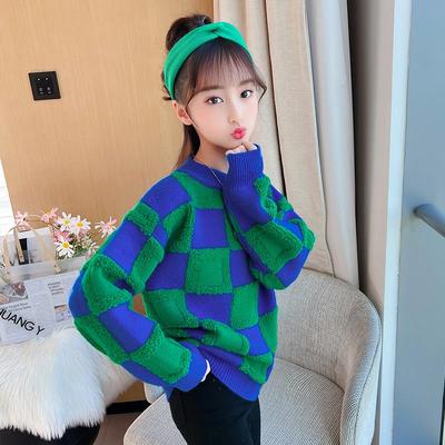 女童高领套头毛衣2023新款小女孩洋气秋冬装针织打底衫加厚线衣潮