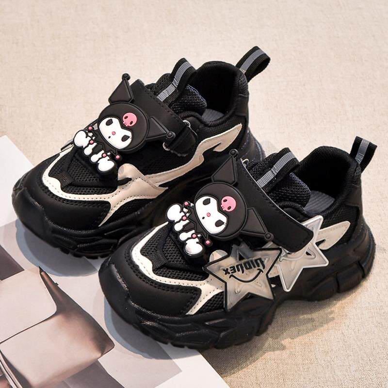 库洛米女童鞋2025春季新款黑色儿童运动中大童女孩老爹鞋春秋跑步