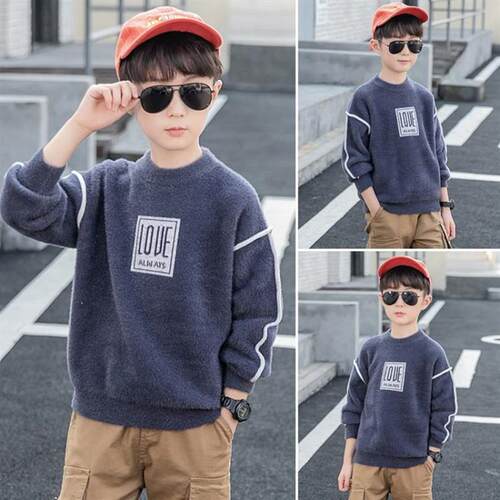 男童水貂绒毛衣加绒秋冬款2023新款儿童打底衫加厚洋气大童毛线衣