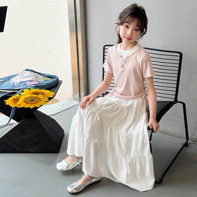 女童夏装裙子套装2025新款儿童洋气连衣裙大童夏季短袖T恤两件套