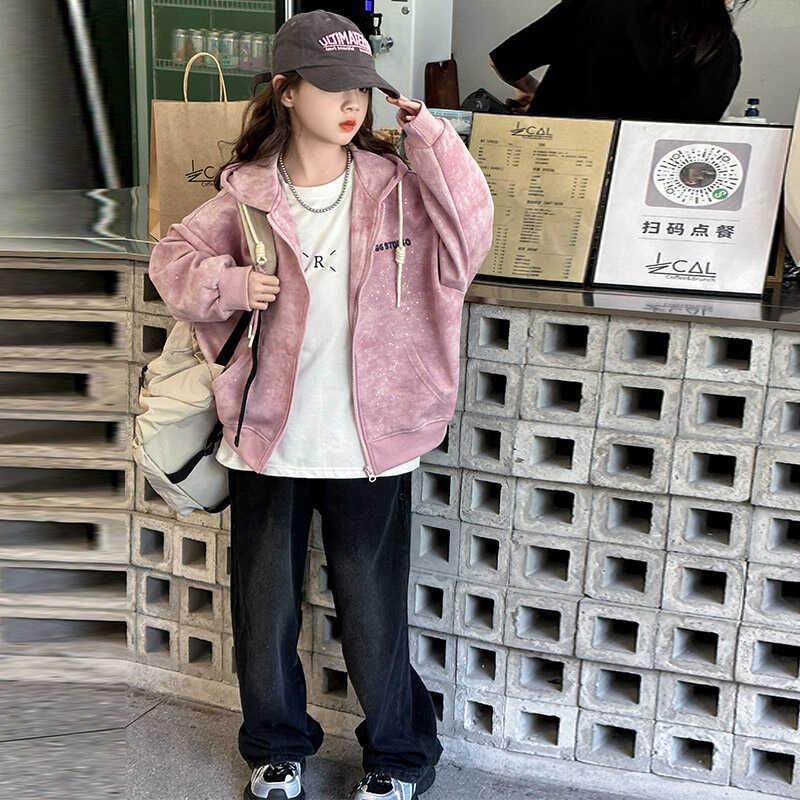 女童外套春秋款2025新款洋气儿童休闲连帽棒球服春季女孩宽松上衣