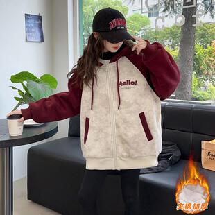 女童秋冬二棉外套儿童美式棒球服2025新款中大童洋气加厚连帽上衣