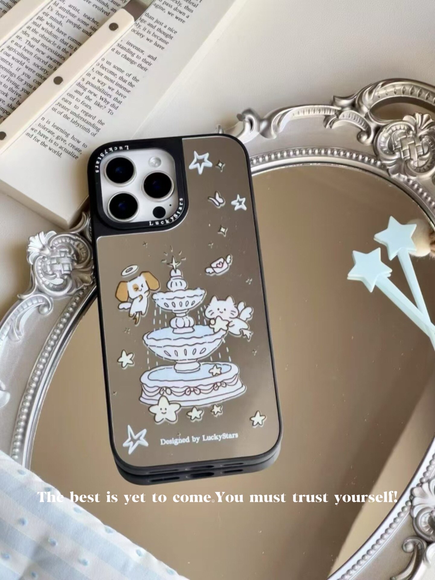 福星LuckyStars原创幸运许愿池适用于16promax手机壳镜面15黑边14保护壳图片