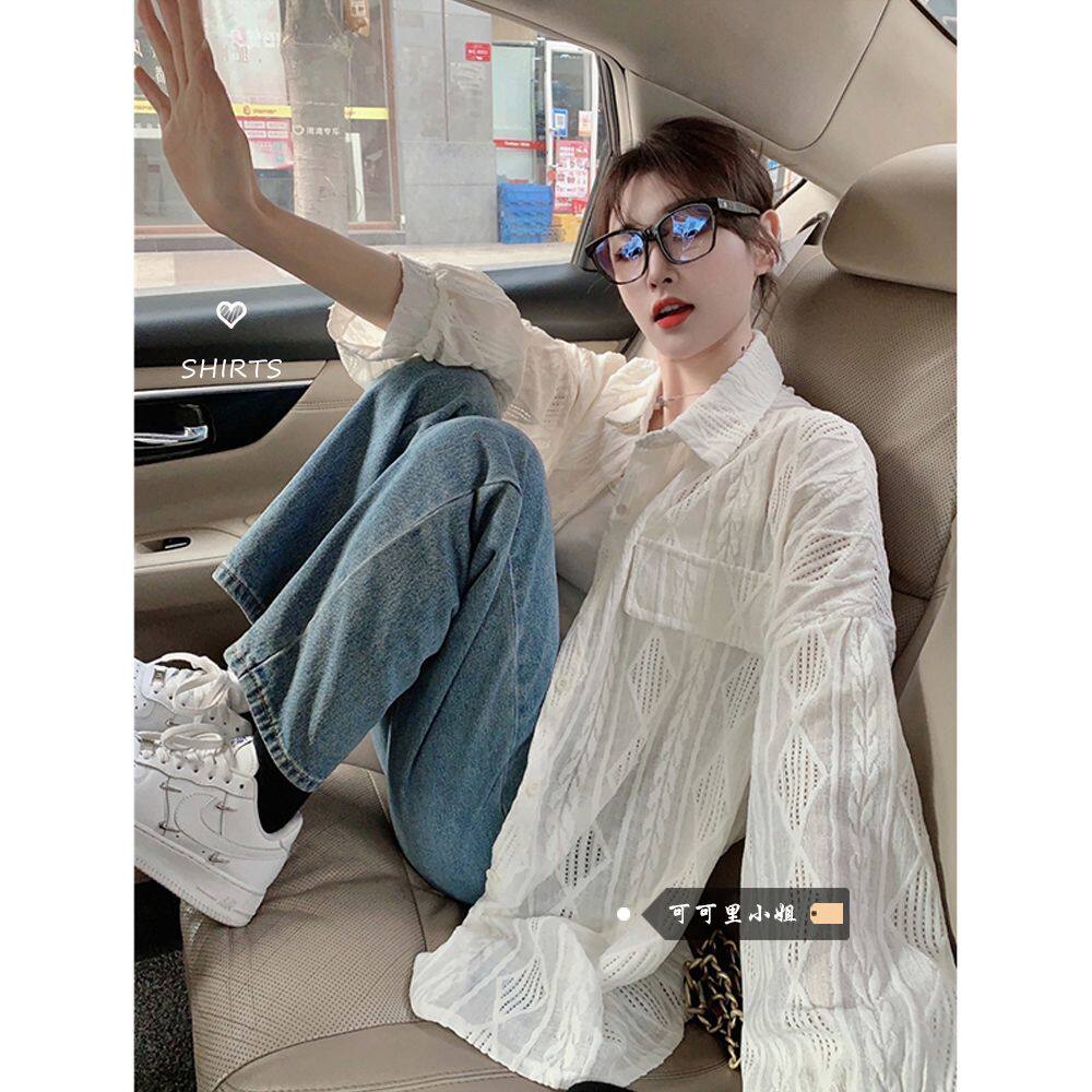 原版质量防晒衫外套女春秋季新款镂空设计感宽松中长款衬衫潮衣