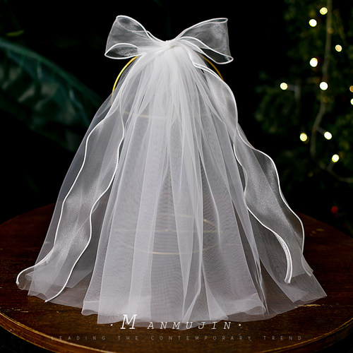 新娘领证头纱发尾蝴蝶结发夹头饰