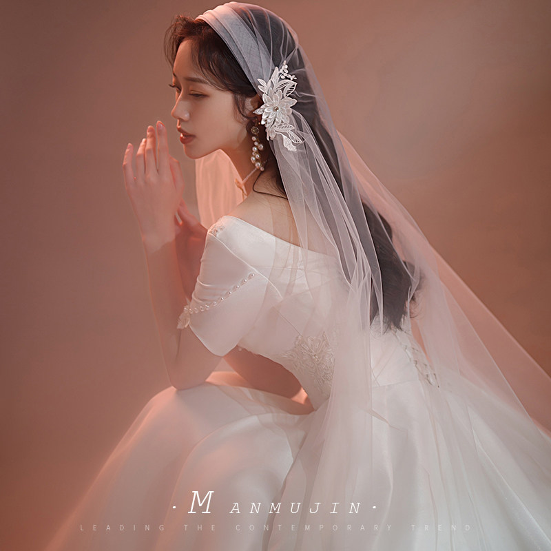 法式新娘头纱旅拍照婚纱头饰帽纱