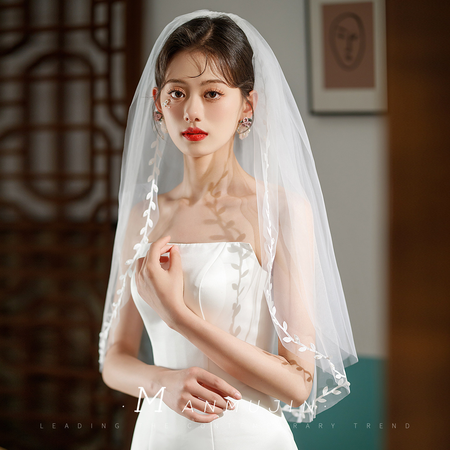 旅拍领证求婚手作花边带梳子头纱