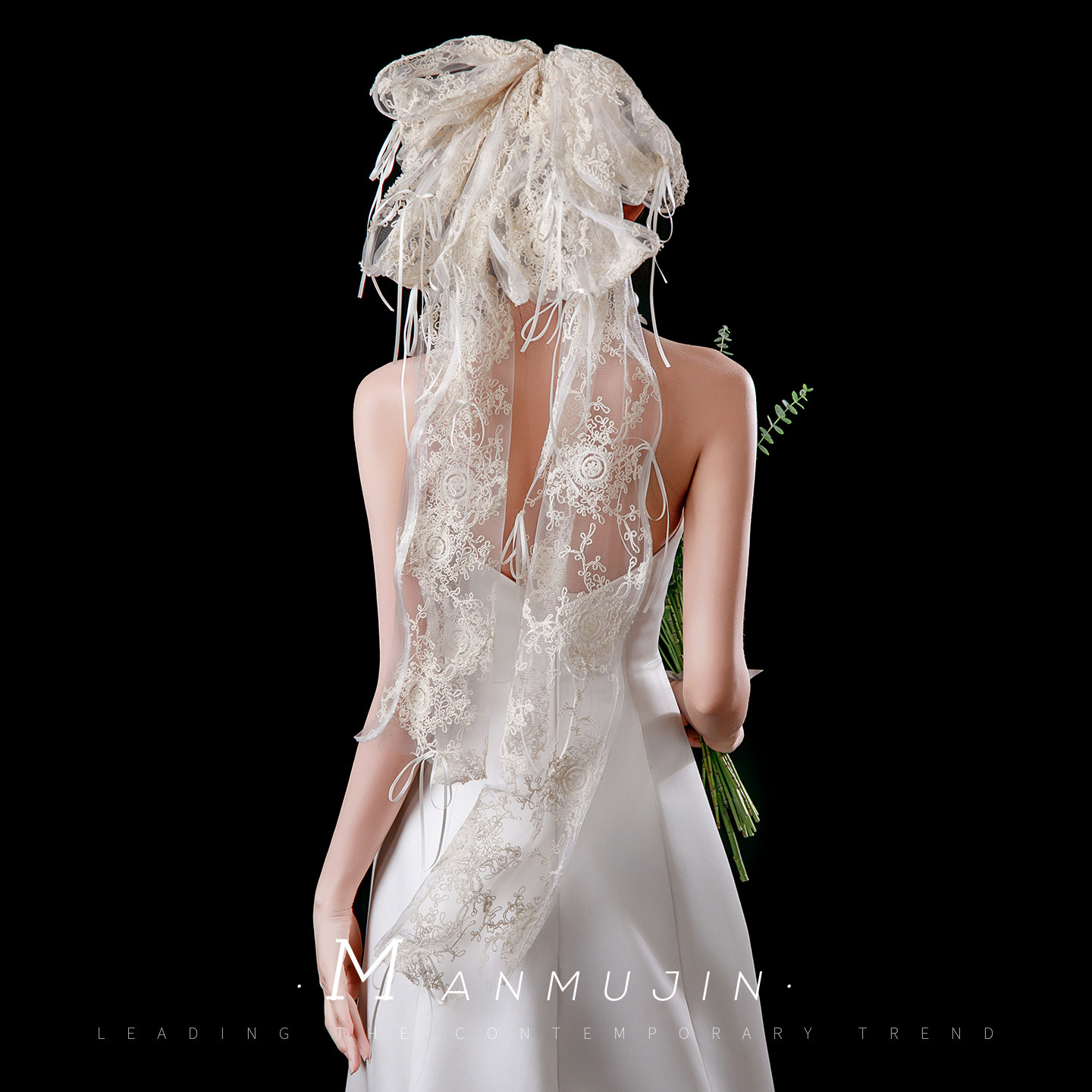 法式手作蕾丝蝴蝶结头纱新娘结婚领证造型写真轻纱礼服旅拍照头饰