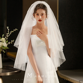 新娘结婚旅拍照头纱双层简约蓬松款 影楼化妆师跟妆造型硬网蓬蓬纱