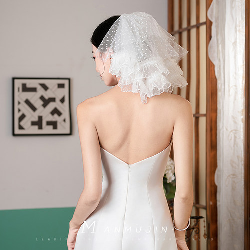 多层短款蓬蓬头纱领证求婚头饰品