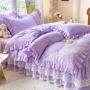 全棉蕾丝床裙四件套法式公主风ins少女心床单被套学生宿舍三件套