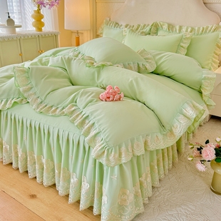 2025新款蕾丝花边床裙四件套全棉纯棉韩版法式床单被套床上三件套