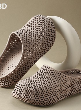 拖鞋男女士新款夏季透气3d打印洞洞鞋户外穿沙滩镂空防滑休闲凉鞋