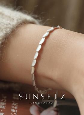 Sunsetz纯银古法磨砂哑光鱼鳞手链女小众设计抽拉可调节时尚手饰