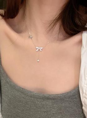 S925纯银小众蝴蝶结项链女2025新款轻奢设计流苏锁骨链送礼物