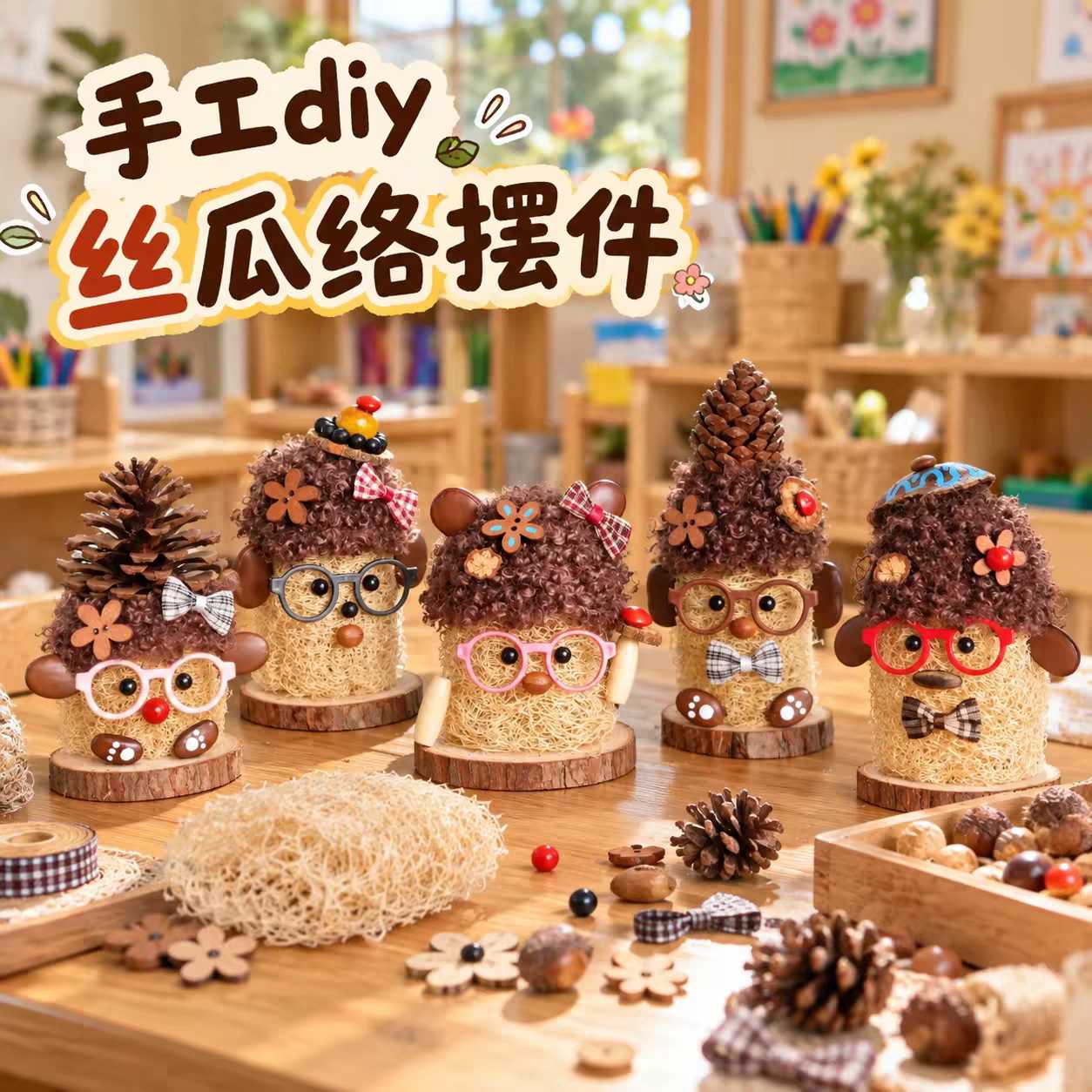 秋天创意手工diy丝瓜络玩偶摆件