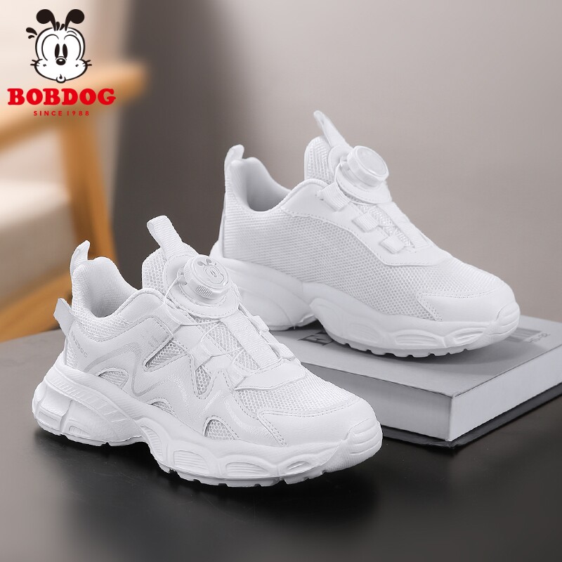 巴布豆童鞋男童小白鞋2026春秋新款网面透气女童白色运动鞋儿童鞋