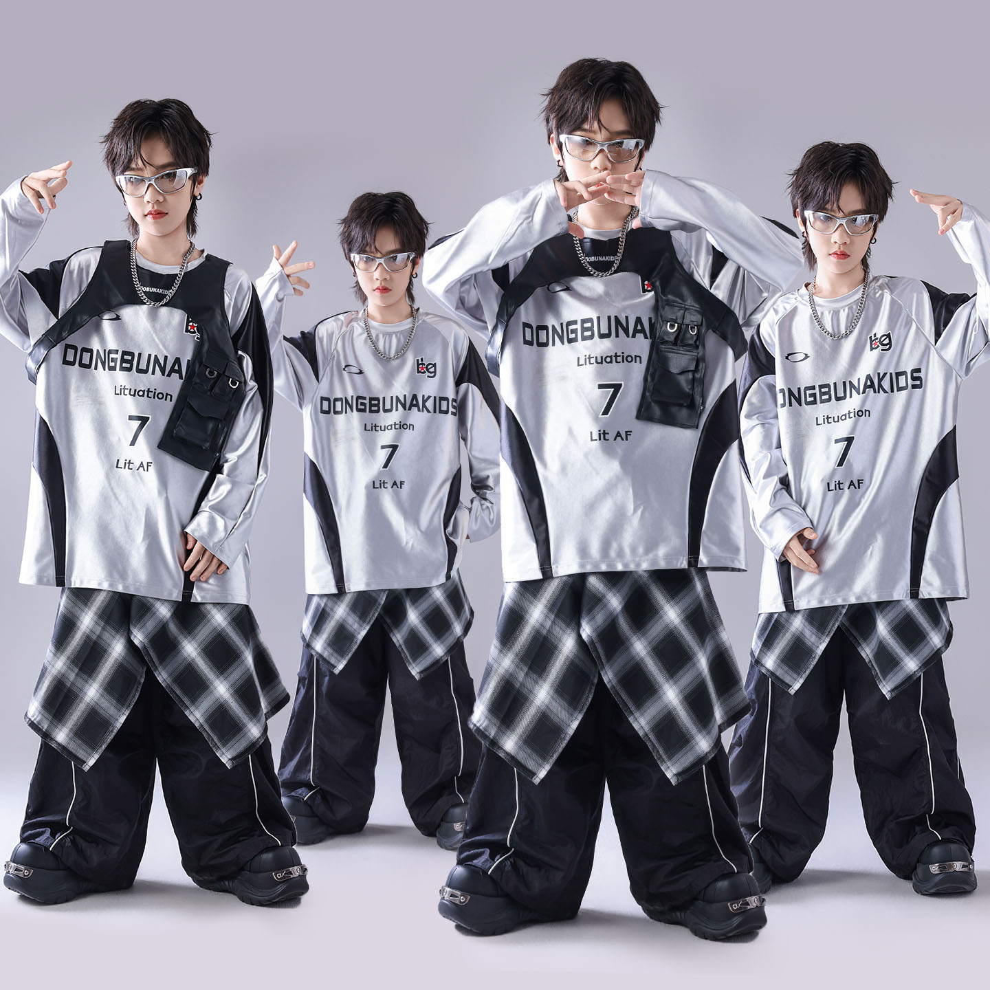 街舞儿童潮服少儿服装hiphop童装男童架子鼓演出服亮片潮酷套装帅