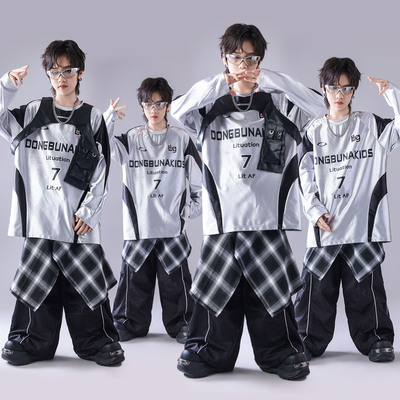 街舞儿童潮服少儿服装hiphop童装男童架子鼓演出服亮片潮酷套装帅