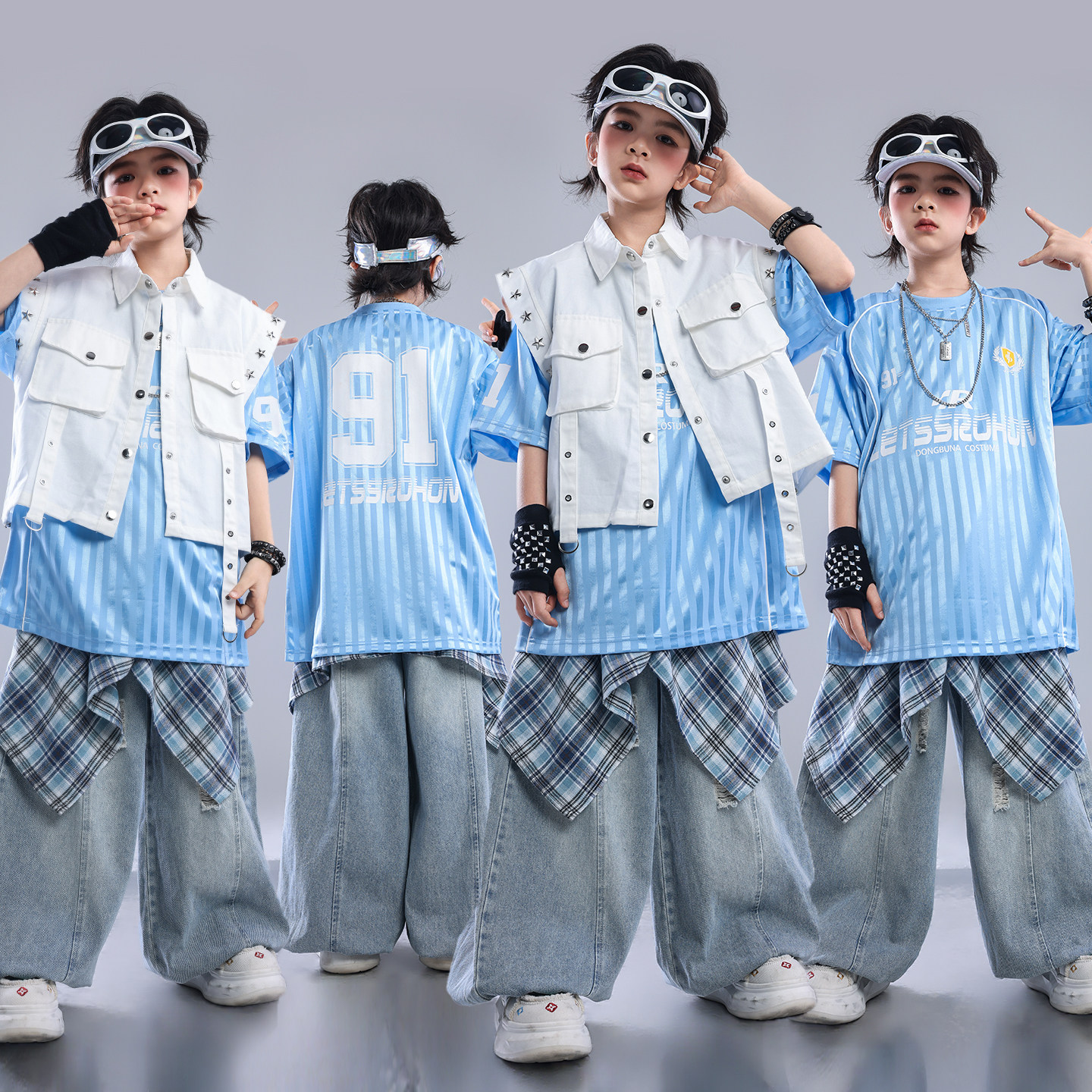 街舞儿童潮服架子鼓演出服男童嘻哈宽松套装少儿服装hiphop童装酷