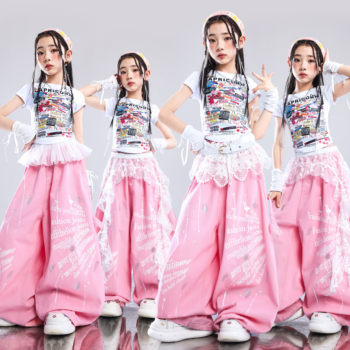 爵士舞服装女童潮酷时髦儿童多巴胺走秀潮服少儿演出服jazz套装夏图片