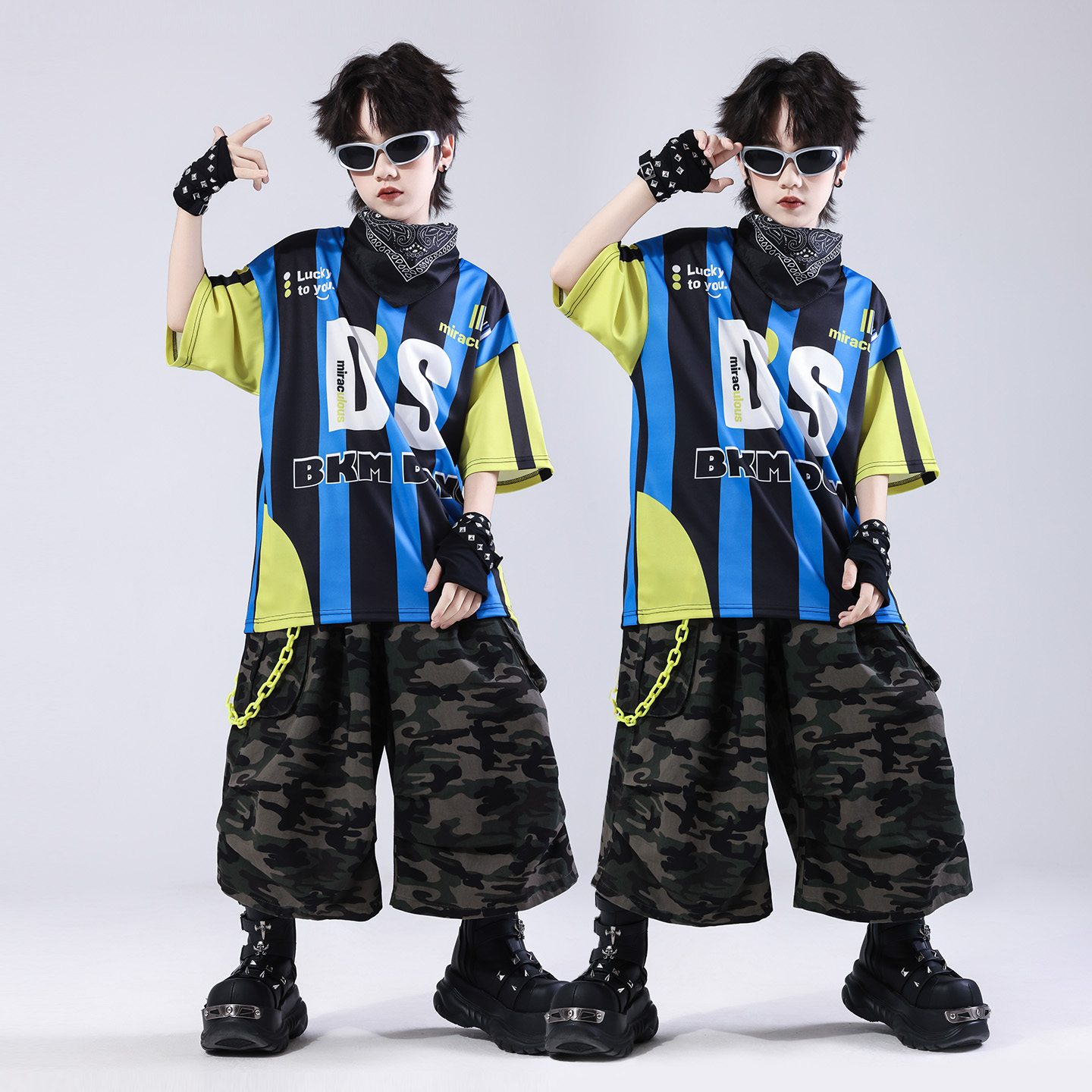 街舞儿童潮服hiphop童装少儿服装男童架子鼓演出服嘻哈风迷彩套装