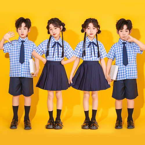 六一儿童演出服合唱幼儿园毕业服装格子班服啦啦队表演小学生朗诵