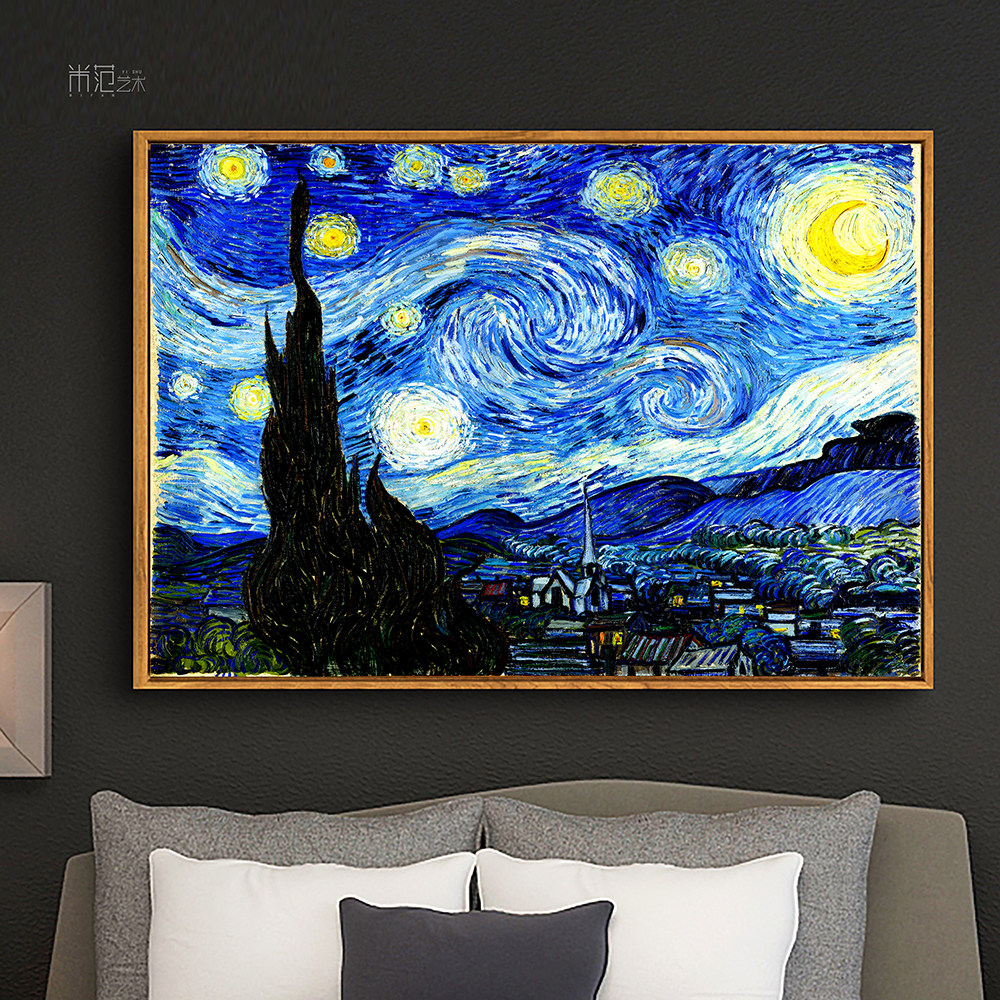梵高油画客厅卧室挂墙画名画星空下的罗纳河星月夜现代装饰画