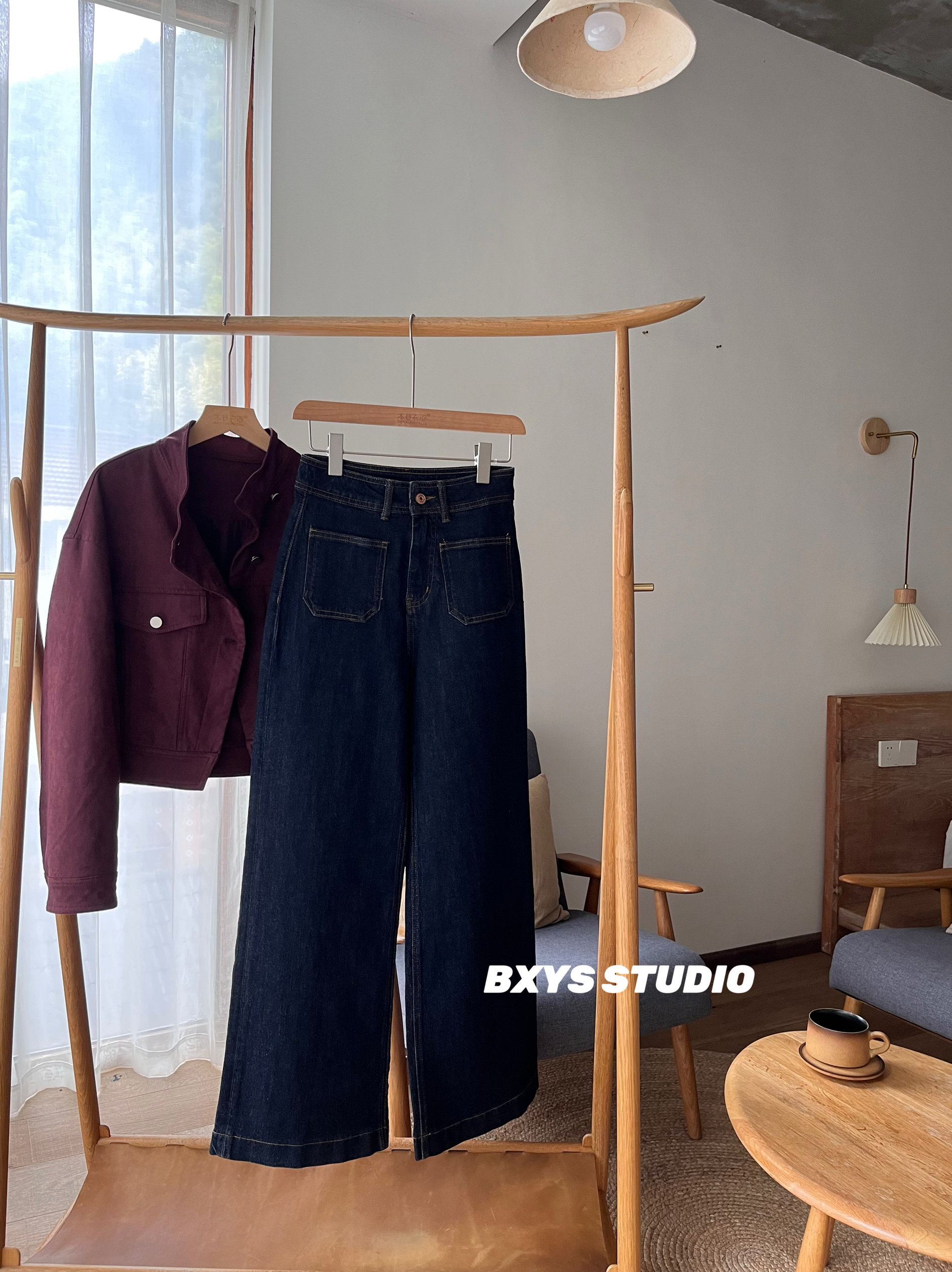 本巷衣涩复古深蓝高腰直筒牛仔裤女2024秋冬新款宽松显瘦阔腿长裤