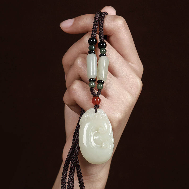 天然白玉如意吊坠吉祥如意男女款锁骨链玉石吊坠真玉玉坠玉佩挂绳