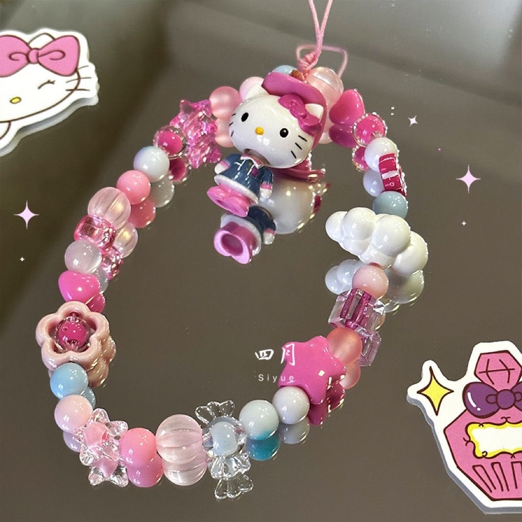 hellokitty串珠手机链原创卡片机ccd装饰挂链背包挂绳少女心饰品 服饰配件/皮带/帽子/围巾 包挂件 原图主图