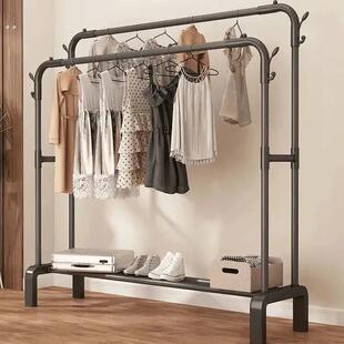 简易衣帽架双杆式晾衣架落地室内移动挂衣架子家用卧室衣服收纳架