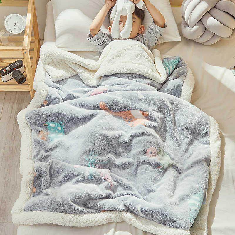 儿童毛毯双层加厚冬季羊羔绒小被子幼儿园午睡宝宝婴儿珊瑚绒毯子