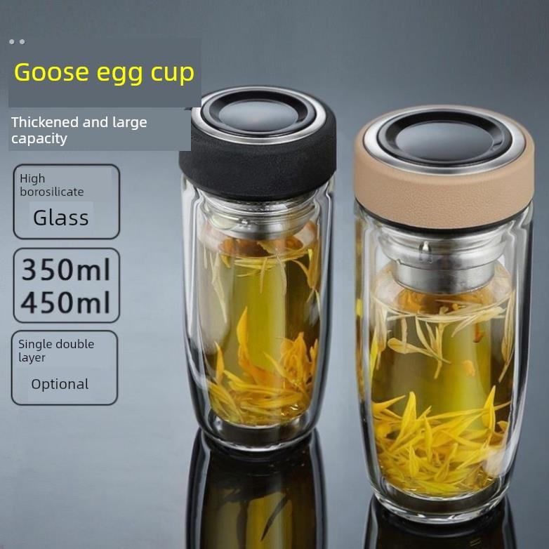 摔钢化玻璃杯茶叶杯子摔不烂的隔热保温水杯双层鹅蛋杯男士茶杯防