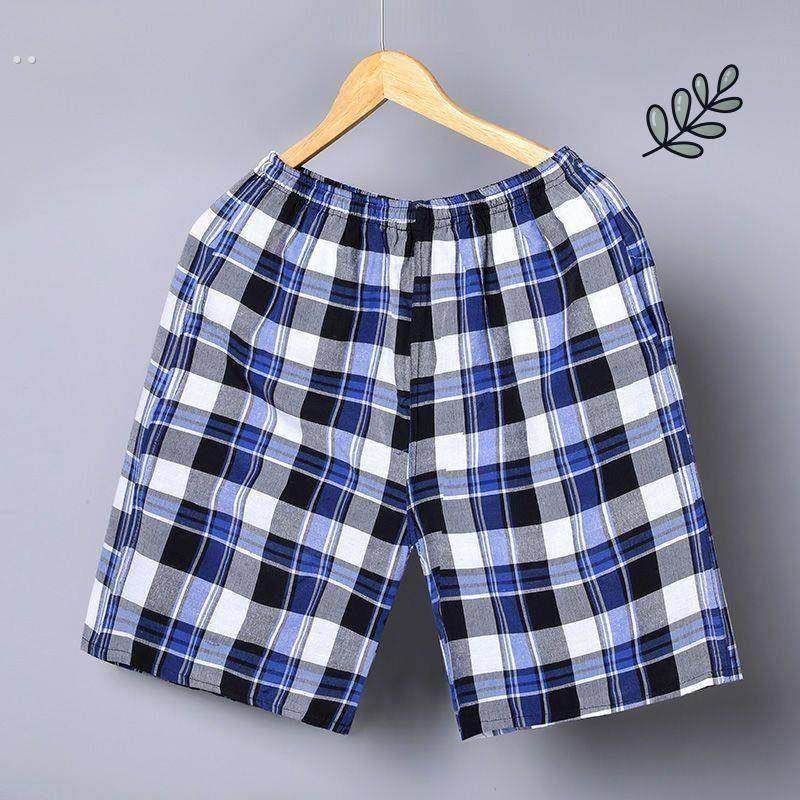 中老年纯棉格纹短裤男士五点沙滩裤宽松家休闲大裤运动步行裤
