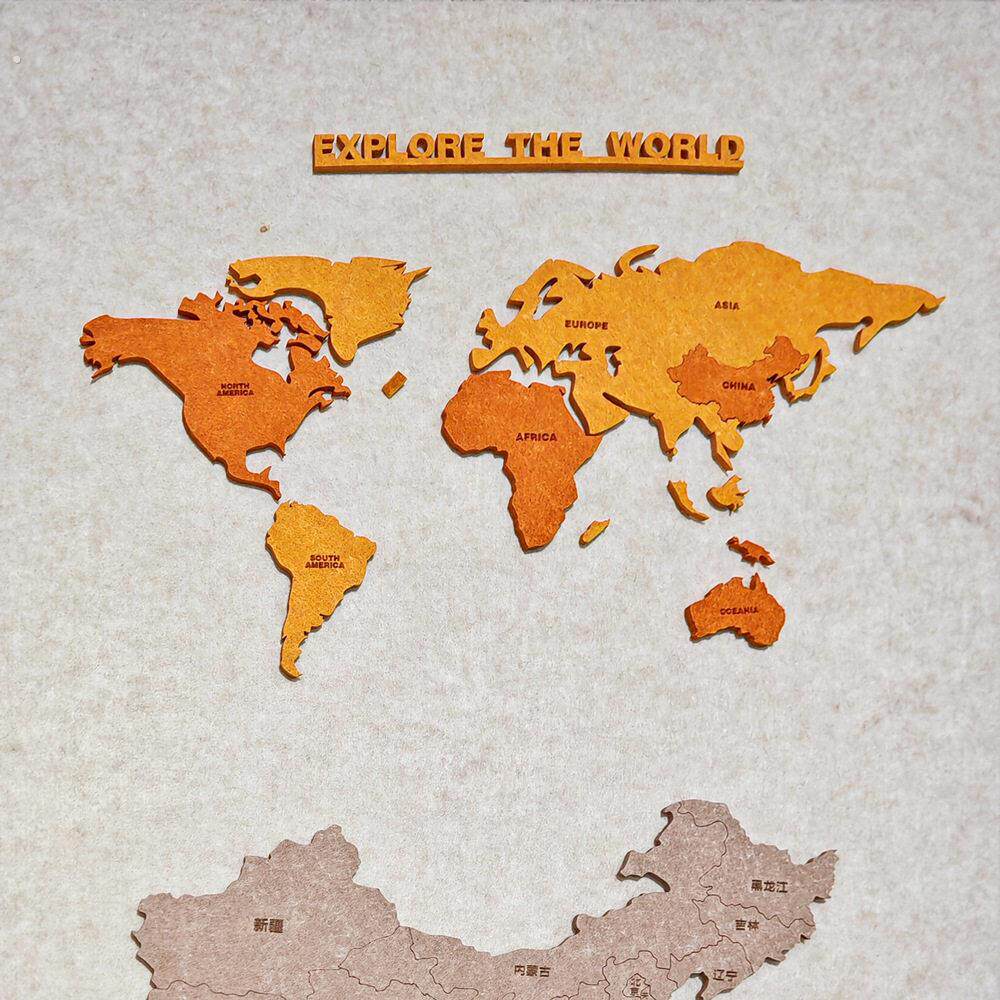 世界地图毛毡墙贴照片墙旅行足记打卡创意装饰板壁贴免打孔毛
