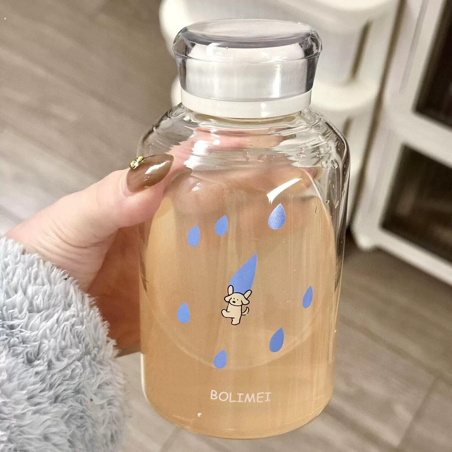 高硼硅玻璃杯水杯耐高温绝美杯子女高颜值随手杯带盖大容量胖胖杯