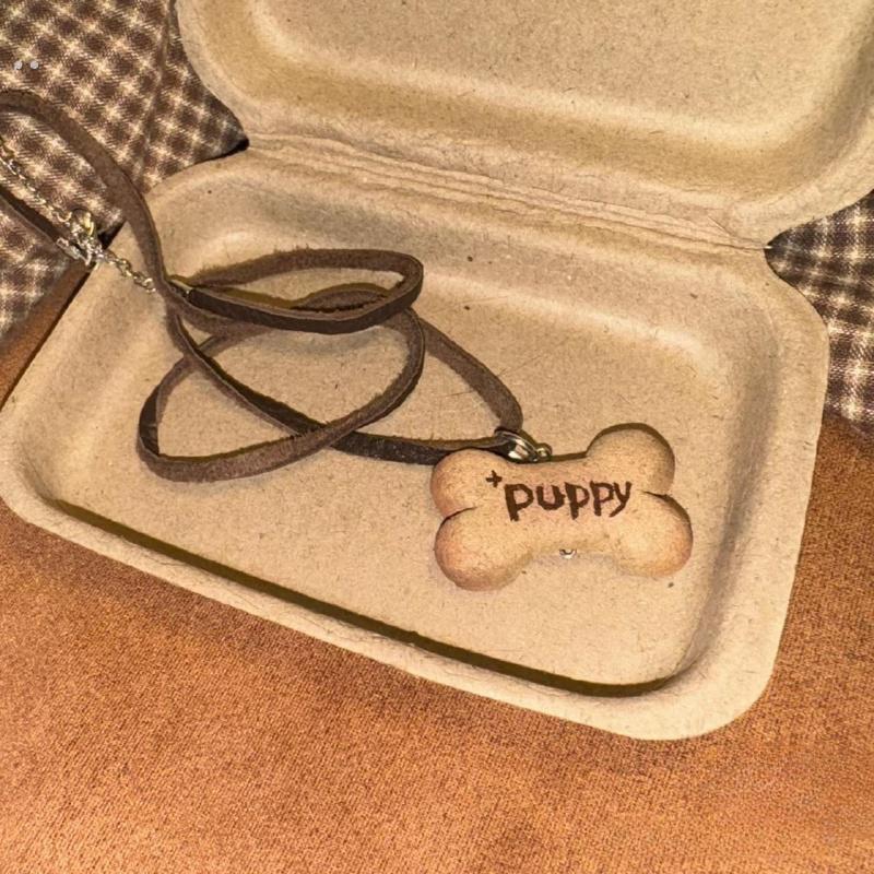 小狗牌饼干项链可爱个性秋冬毛衣链复古小众设计高级感新款颈链