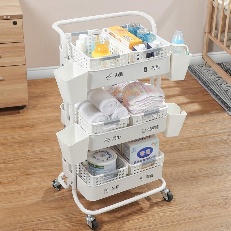 小推车置物架碳钢落地多层婴儿用品零食推车客厅厨房可移动收纳架