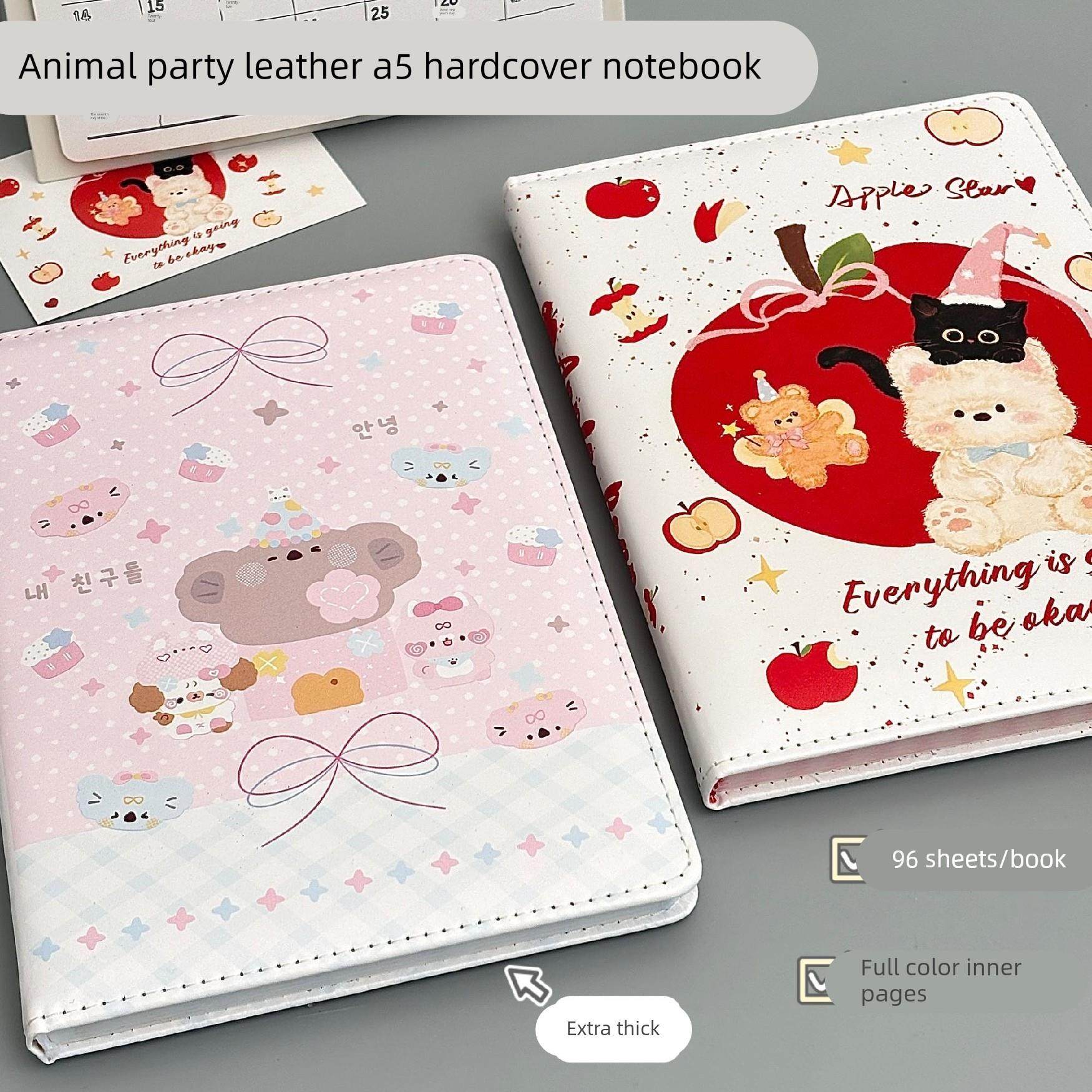A5精装本动物派对皮质彩页笔记本ins风高颜值日记本可爱卡通错题