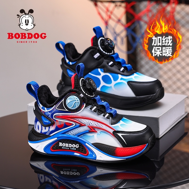 巴布豆男童棉鞋2025秋冬季新款运动鞋皮面加绒保暖户外儿童篮球鞋