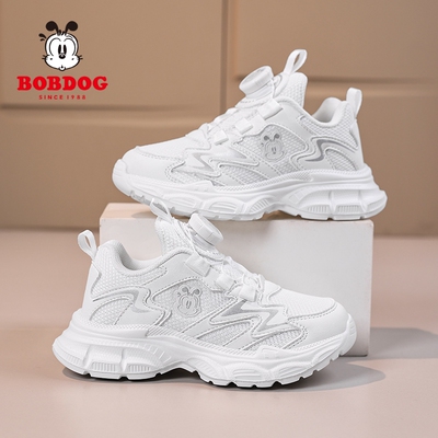 巴布豆男女童小白鞋2026新款网面透气校园户外白鞋儿童白色运动鞋